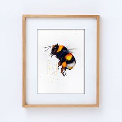 Watercolor new original bee bumblebee painting aquarelle wall decor by Anne Gorywine