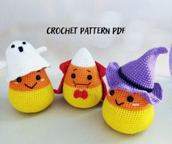 Candy corn Witch, Vampire, Ghost, halloween decor, Crochet pattern, PDF