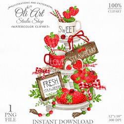 Strawberry Tiered tray Clip Art. Hand Drawn Graphics, Instant Download. Digital Download. OliArtStudioShop