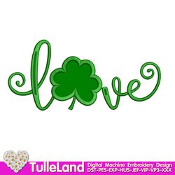 St. Patrick's Day Love  Green Clover Green Irish Shamrock Lucky Irish Princess Applique Design for Machine Embroidery