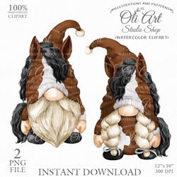 Horse Gnomes Clip Art, Hand painted clipart, Instant Download. Digital Download. OliArtStudioShop