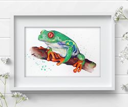 Green Tree Frog 8x11 inch Watercolor original room wall decor painting by Anne Gorywine
