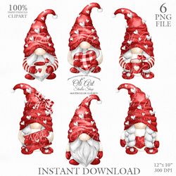 Valentine Red Gnome. Love Cute Cnome. Cute Characters, Hand Drawn graphics. Digital Download. OliArtStudioShop