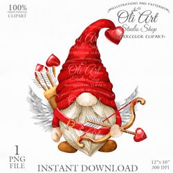 Valentine Red Cupid Gnome. Love Cute Cnome. Cute Characters, Hand Drawn graphics. Digital Download. OliArtStudioShop