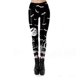 Halloween Leggings Womens Printed Spooky Bats and Pumpkins Black and White  Gothic