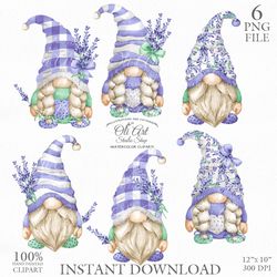 Lavender Gnome. Hand painted clipart. Cute Characters, Hand Drawn graphics. Digital Download. OliArtStudioShop