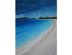 Seascape Painting Beach Canvas Oil Painting 12 by 16 Storm Clouds Original Art Beach Wall Art