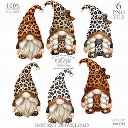 Leopard Gnome. Hand painted clipart. Cute Characters, Hand Drawn graphics. Digital Download. OliArtStudioShop