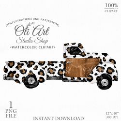 Truck, Leopard Print. Hand painted clipart. Hand Drawn graphics. Digital Download. OliArtStudioShop