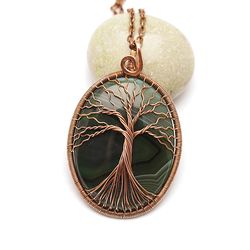 Agate Tree Of Life Necklace Family Tree Necklace Anxiety Relief Jewelry Copper Wire Wrapped Pendant Gift For Him