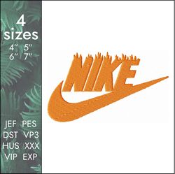 Nike burn Embroidery Design, custom classic logo swoosh file, 4 sizes, Instant Download