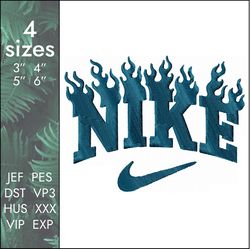Nike fire Embroidery Design, custom burning logo swoosh file, 4 sizes, Instant Download