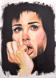 Sad girl oil painting, portrait oil, painting, girl, beautiful girl oil painting