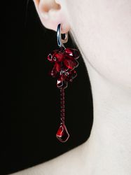 Long earrings with pomegranate clusters and pendant Evening jewelry