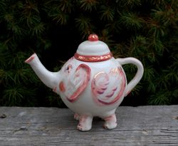 Miniature teapot Pink Elephant Collectible Decorative figurine Small teapot Winged little elephant Present for luck