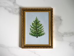 Christmas tree handmade oil painting original, pinetree painting, farmhouse kitchen decor, antique painting, housewarmin