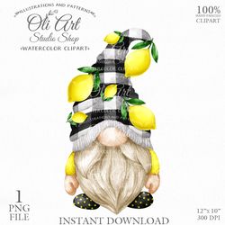 Lemon Gnome. Hand painted clipart. Cute Characters, Hand Drawn graphics. Digital Download. OliArtStudioShop