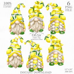 Lemons Gnomes Clip Art. Hand painted clipart. Cute Characters, Hand Drawn graphics. Digital Download. OliArtStudioShop