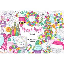 Merry And Bright Clipart | Christmas Clipart Bundle PNG