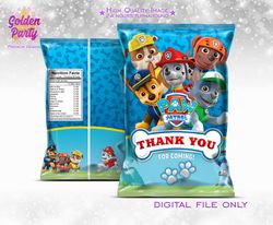 Paw patrol chips bag, Paw patrol candy bag, Paw patrol chips pouch, Paw patrol birthday, instant download