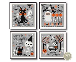 Halloween Cross Stitch Pattern Set 4 Patterns Jolly Halloween Ghost Pumpkin Skeleton PDF File Instant Download 230