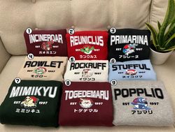 Pokemon Characters Shirt  Rowlet Litten Popplio Shirt  Rockruff Stufful Shirt Pokeball Shirt  Anime Japanese Shirt  Fami
