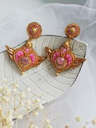 Anime earrings sailor moon, pink heart earrings, beaded earrings stud, gift for her