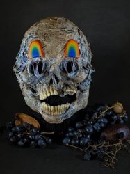 OOAK mask. Rainbow skull.  Rotten human skull.  Skull mask for halloween.