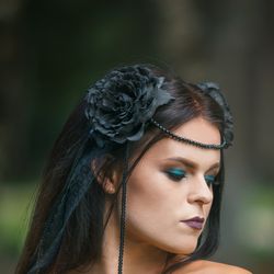 Gothic wedding crown Evil queen headdress Dark goddess headpiece Crystal headdress Halloween Day of the dead