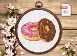 Set of 2 Donuts Cross Stitch Pattern, Kitchen Cross Stitch, Embroidery Donut, Dessert Cross Stitch Pattern