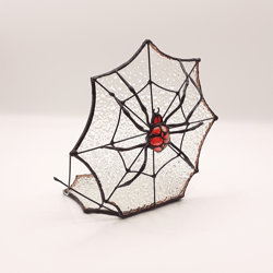 Gothic Stained Glass Spider Web, Jumping Spider Tealight Holder, Spider Stained Glass Suncatcher, Gothic Home Decor