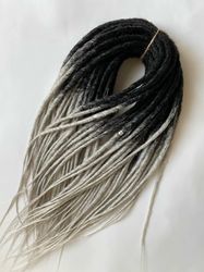 Synthetic DE smooth dreads extensions, Black and Grey dreadlocks