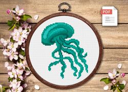 The Jellyfish Cross Stitch Pattern, Sea Cross Stitch, Embroidery Jellyfish, Medusa Cross Stitch Pattern,