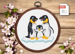 Penguin Family Cross Stitch Pattern, Animal Cross Stitch, Embroidery Penguin, Penguin Cross Stitch, Antarctica
