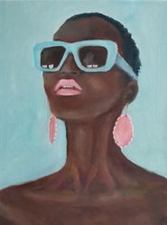 Black Woman Oil Painting Original  African  Girl  Artwork by Nadia Hope