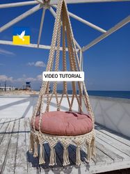 Pattern VIDEO tutorial Macrame hanging chair DIY LOTUS Swing Meditation chair Round swing Step-by-step instruction