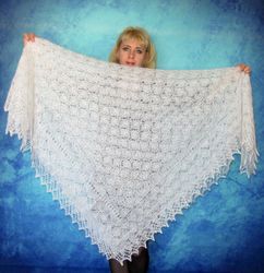 White hand knit Russian Orenburg shawl, Warm cape, Wool wrap, Downy kerchief, Wedding stole, Bridal cover up, Big scarf