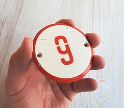 Red white circle 9 / 6 number sign vintage round metal plate