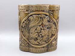 Chinese Bronze Pot, Dragon decoration, Makers mark to base