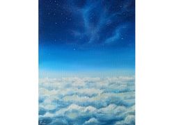 Clouds Painting Space Canvas Oil Painting 14 by 18 Night Painting Galaxy Original Art Starry Sky Wall Art
