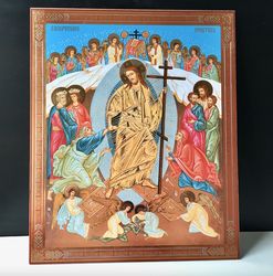 The Resurrection of Jesus |  Christ is risen! | Large XLG Silver and Gold foiled icon on woo | Size: 15 7/8" x 13"