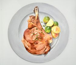 The perfect steak oil painting, food painting oil, delicious, painting, kitchen wall decor