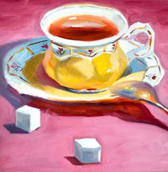 Oil Painting of a Tea Mug, still life oil, painting, kitchen picture, kitchen decor