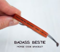 BADASS BESTIE morse code bracelet, friendship bracelet, best friend gifts, gift for best friend female, leather bracelet