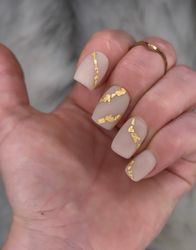 Fake nails Nude Gold  sets by Kira B | Custom nails | Press on nails | Glue on nails