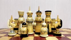 Vintage Soviet Wooden Chess. Russian Antique chess. USSR chess