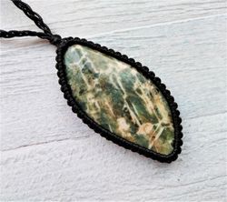 Green honeycomb Beryl pendant, Rare natural Russian gemstone, stone of emotional harmony, rarely stone necklace
