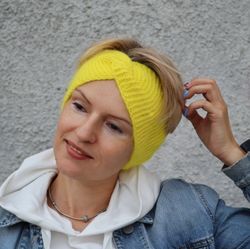 Wool headband for women, Knit ear warmer, Angora double headband, Winter hat