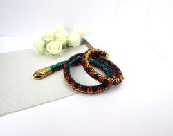 Snake Necklace bracelet Turquoise Garter snake Beaded necklace Ouroboros jewelry Serpent rope bracelet Witch jewelry
