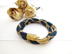 Snake necklace Python Snake bracelet Beaded Blue metalic snake necklace Serpent necklace Serpent skin necklace Ouroboros